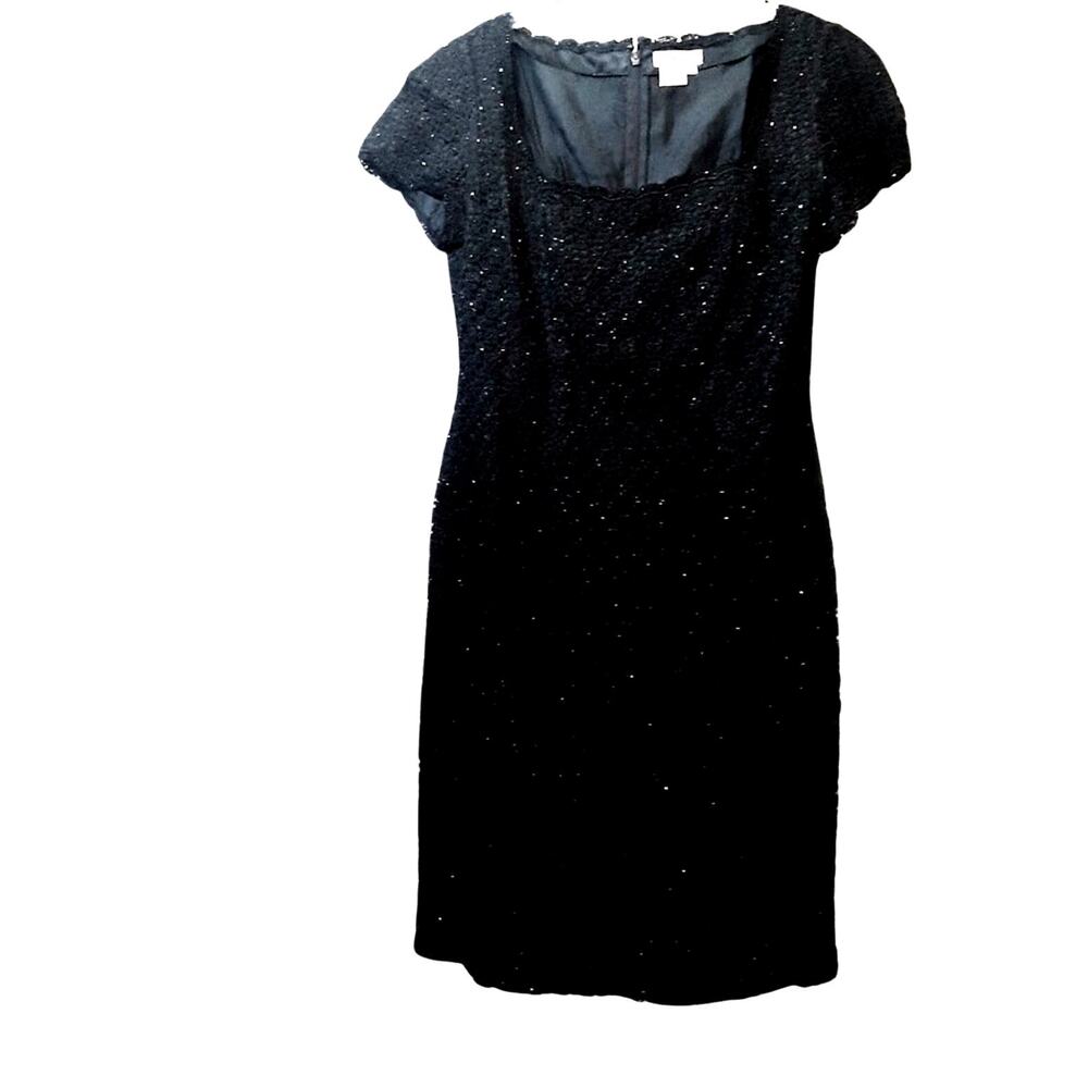 Vintage Zola Evening Dress Black Short Sleeve Beaded Cocktail Evening  Size 10